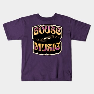 HOUSE MUSIC  - Groovy Vinyl (purple/muted orange) Kids T-Shirt